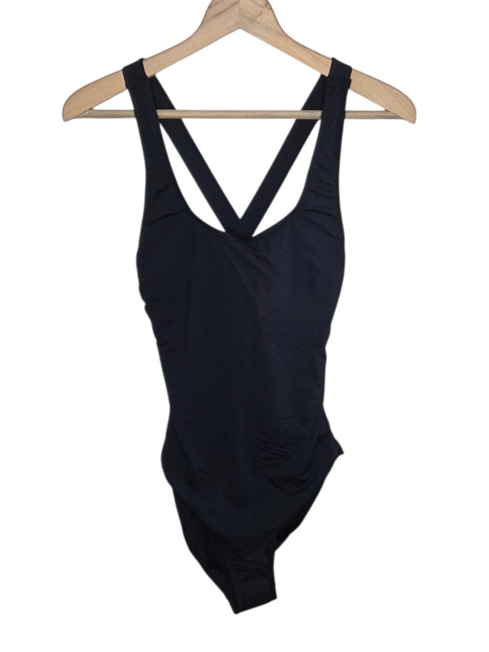 Andie Tulum Black One Piece Swimsuit Criss Cross Back Scoop Neck Size Large